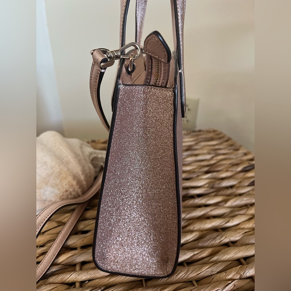 Kate Spade Rose Gold Tinsel Glitter Satchel Crossbody Bag - Picture 8 of 11